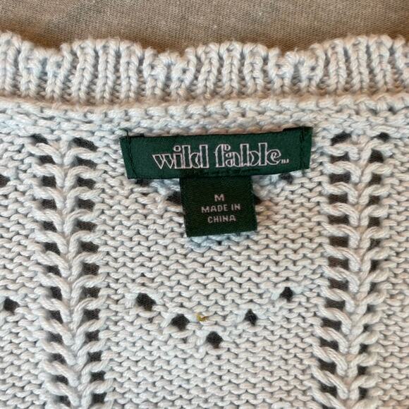 Blue Knit Tank Top & Cardigan Sweater Set Flowers Dainty M Pastel Floral - Picture 6 of 7